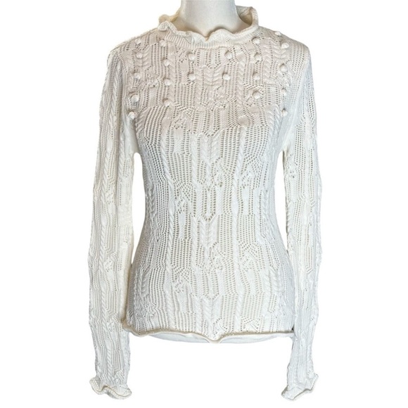 Ulla Johnson Celeste Pointelle Pullover Knit Cream Popcorn Sweater Size XS Petit - Picture 8 of 17